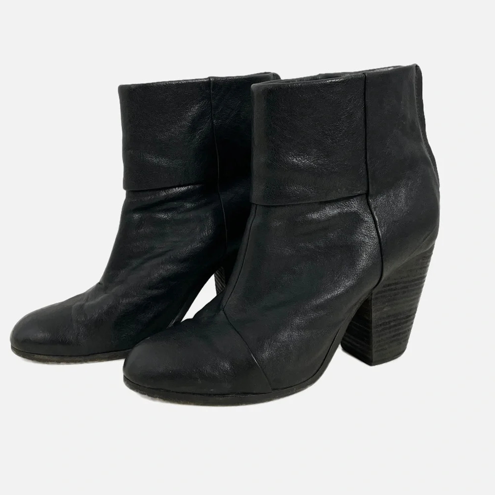 Rag & Bone Classic Newbury‎ Women’s Black Leather Ankle Boots Size 10 Block Heel